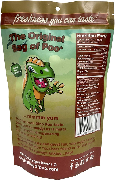 The Original Bag of Poo, Dinosaur Poop (Green Cotton Candy) for Novelty Gag Gifts