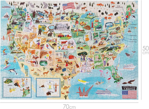 Puzzles for Adults 1000 Pieces - Illustrated US Map Puzzle, 100% Recycled Cardboard USA Jigsaw by bopster