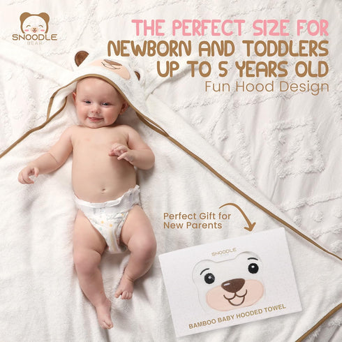 Snoodlebear Set Hands-Free Rayon Bamboo Hooded Baby Towel Extra Large for Boys and Girls Organic Rayon Bamboo Soft Baby
