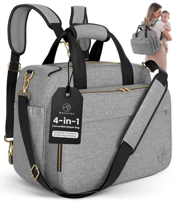 Mellories 4 in 1 Convertible Baby Diaper Bag Converts from Tote to