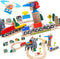 ORBRIUM Lift and Load Wooden Train Set - Magnetic Crane, Helicopter, Diesel Engine, Semi-Truck, Shipping Container,
