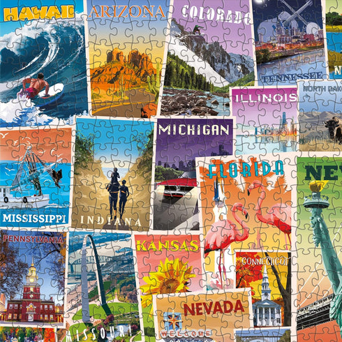 US States Vintage Poster Art 1000 Piece Jigsaw Puzzle with Landmarks from all 50 States