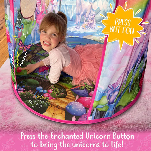 W&O Unicorn Sparkle Play Tent with Magical Unicorn Sounds - Captivating Pop Up Tent for Girls - Perfect for Indoor