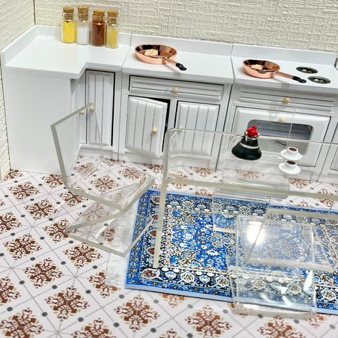 1/12 (1 4 SAMCAMI Dollhouse Furniture, Transparent Acrylic Dining Table with Chairs for Scale Dollhouse Kitchen, Cake