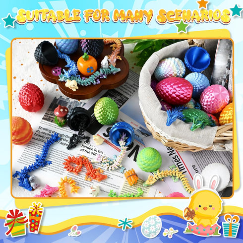 24P 3D Printed Dragon Eggs, Mystery Crystal Dragon Egg for Easter Basket Stuffers, Unique Easter Toys & Decor, Fantasy