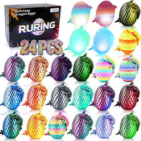 24PC 3D Printed Dragon Easter Eggs,Easter Basket Stuffers with Dragon Inside Stress