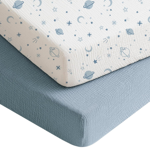 Konssy Muslin Crib Sheets for Boys, Soft Cotton Neutral Baby Sheets for