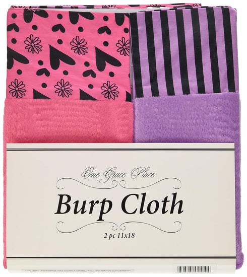 One Grace Place Sassy Shaylee Burp Cloth, Black, Pink and Purple
