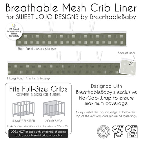 2-Piece Set Sweet Jojo Designs + BreathableBaby Breathable Mesh Crib Liner (Hunter Green Boho Mudcloth) for Boys/Girls
