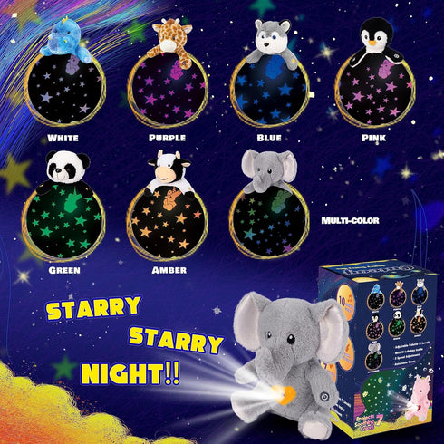 Christmas,13'' Cuteoy Plush Gray Elephant Star Projector Musical Adjustable Singing Night Light Stuffed Animals Glowing