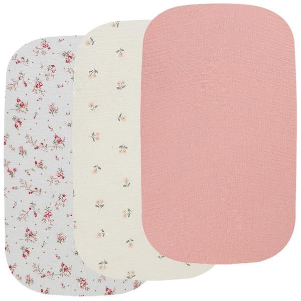 Onacosht Muslin Bassinet Sheets 3 Pack, 100% Cotton Baby Fitted Sheet 33"