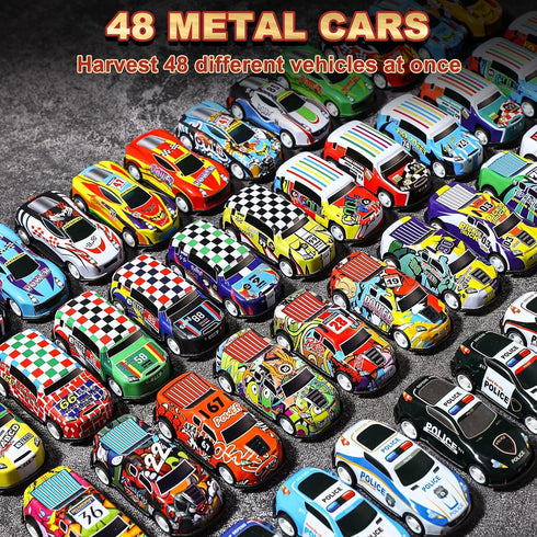 AIUAZA Set, Set 3, 4, 5, 6, 7, 8 (48 Children's mini Alloy car Rear Pull Back Cars Alloy Racing Toy, with Garage