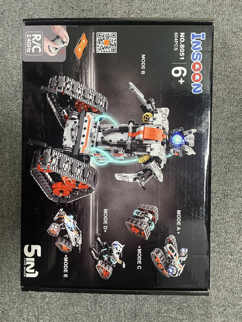 5-in-1 STEM Building Toys with LED Light, 604 PCS RC Tech Tank Robot Sleigh Gift for Kids Ages 6-12+