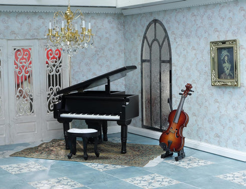1/12 iLAND Piano Music Box & Miniature Violin w/Giftbox, Scale Accessories of Dollhouse Piano Room with Timeless Melody