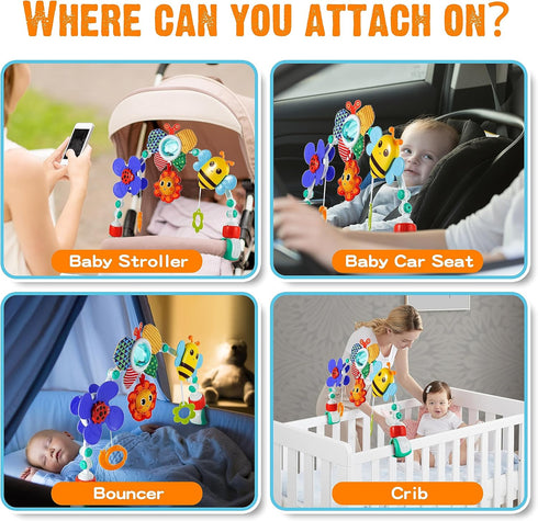 Adjustable Arch Bassinet Toys for Infants & Toddlers, Stroller Arch with Fascinating Toys for Motor Skills