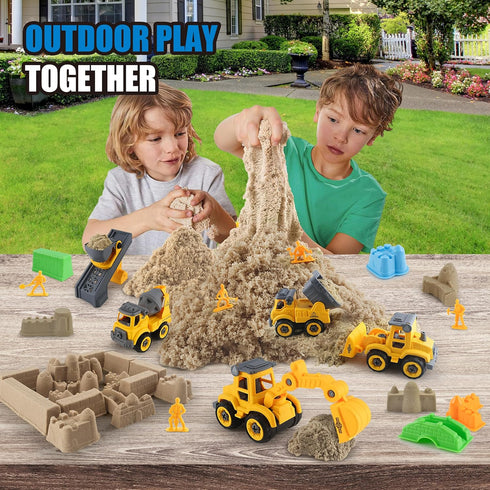 YIDESTARS 4 1 8 6 3lbs 3-6 Construction Sandbox with Lid - Vehicles with Conveyor, Castle Molds, Figures & Moldable