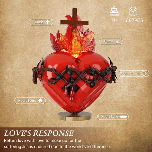 Set,Sacred Women(667 VONADO Jesus Heart Building Heart Model Compatible with Lego,Bible Themed Christian Decorative