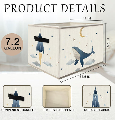 FDHSPAAM Outer Space Rocket Whale Nursery Storage Bins Box with Handles, Cosmic Galaxy Planet Star Moon Collapsible