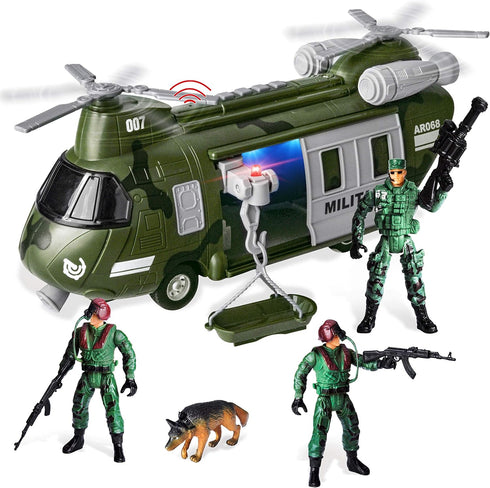 JOYIN Military Vehicles Toy Set of Friction Powered Transport Helicopter with Light