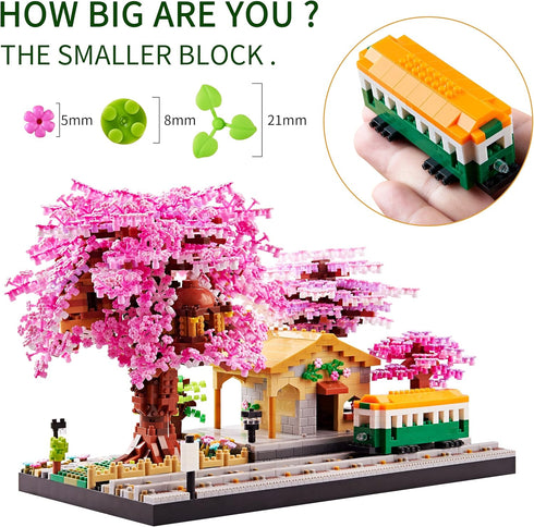 Japanese Cherry Blossom Tree Flower Micro Building Blocks Set for Adults, Mini Bricks Model for Decorative Present