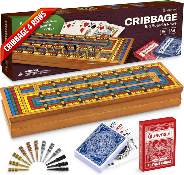 Cribbage Board Game Set with Storage Wooden 4 Track Cribbage Board for