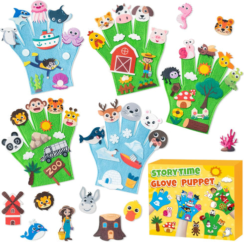 WATINC Animals Felt Story Finger Puppets - 5Pcs Educational Hand Puppet Gift for Kids, Farm Insect Zoo Ocean