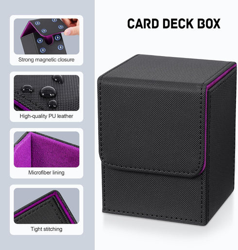 Set) ZLCA Card Deck Box for Trading Cards,PU Leather Magnetic Card Storage Box Fits for TCG CCG Magic Game Cards(Black