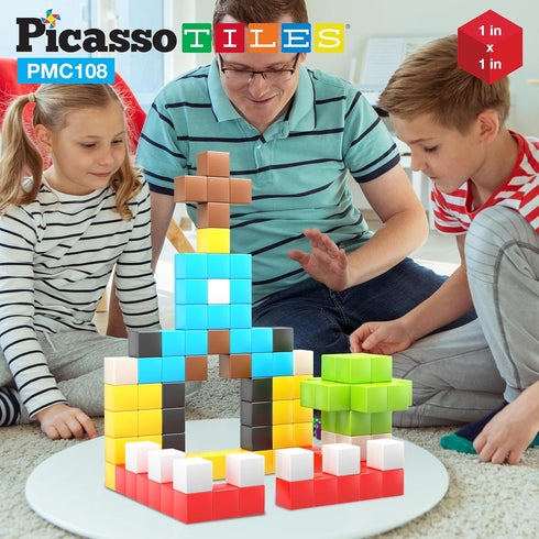 Picasso Cubes 1” Magnetic Puzzle Cubes, 108 Piece Building Block Set for Early Education STEM Learning