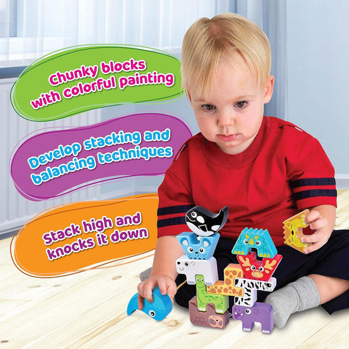 Montessori Puzzle N’ Stack Animals Toys, Kids Stacking Building Animal Blocks Toy for Toddler Preschool Gifts