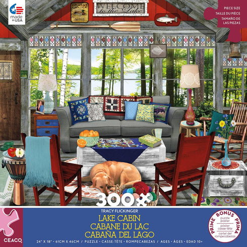 Ceaco Tracy Flickinger Lake Cabin Oversized 300 Piece Jigsaw Puzzle, 24 x 18