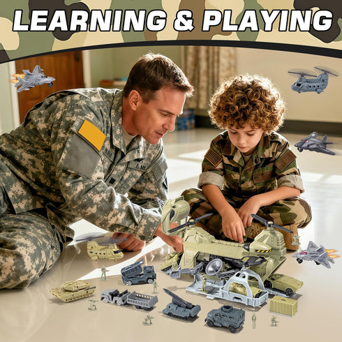 Set, XDUOYJOY Military Helicopter Toys Army Airplane Toys with Vehicles, Trucks, Tanks, Fighter Jets, Plane, Aircraft