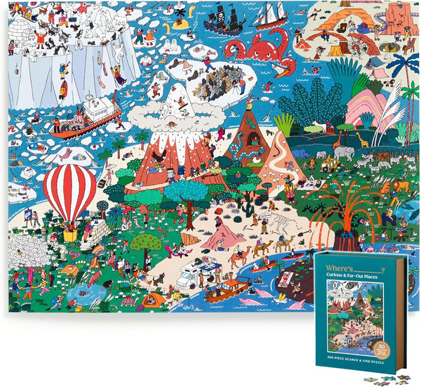 Galison Where's________? Curious and Far Out Places – 500 Piece Book Box Jigsaw Puzzle of Peculiar Places