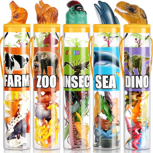 JOYIN 69Pcs Assorted Small Animal Figures, Mini Plastic Toy (Ocean, Zoo, Farm, Dinosaur, Insect) for Sensory Bin