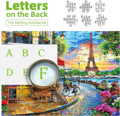 500 Sunset, Back(23" 15") Paris Street Piece Jigsaw Puzzle for Adults & Seniors, Eiffel Tower Cafe Scene Romantic