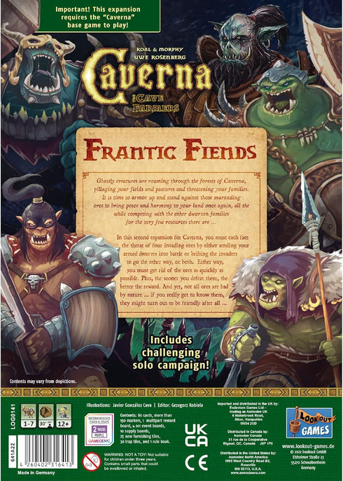 Caverna The Cave Farmers Frantic Fiends Board Game Expansion, Cooperative Farming Strategy Game for Adults