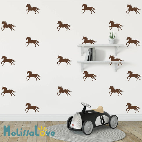 32pcs/Set Metallic Horse Wall Stickers, Vinyl Decals for Kids Room, Removable Mural SA525 (Black)