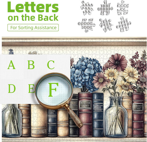 500 23" 15" Piece Puzzles for Adults, Wildflower Vintage Book Collection and Flowers Jigsaw Puzzle for Adults, Family