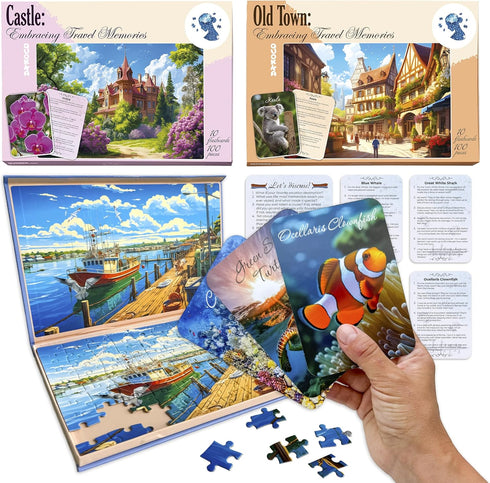 QUOKKA 100 Piece Dementia Puzzles for Elderly - 3SET Large Piece Puzzles