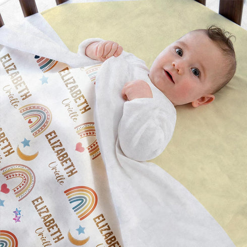 Personalized Baby Blanket with Name, Custom Baby Girl Blankets for Girls with Rainbow Decor, Name Blanket Newborn