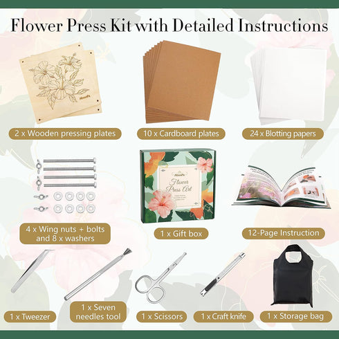 11"x11" 10 Aboofx Flower Press Kit, Craft Kits Layers Wooden Flower Pressing Kit for Crafts Pressed Flowers & Plant