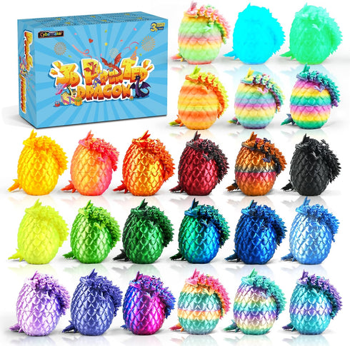 24PCS 3D Printed Dragon Eggs with Dragons Inside, Articulated Fidget Toys Set,