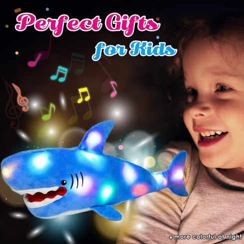 13" Cuteoy Light-up Singing Plush Shark LED Musical Stuffed Animal Adjustable Volume Lullaby Plushies Birthday