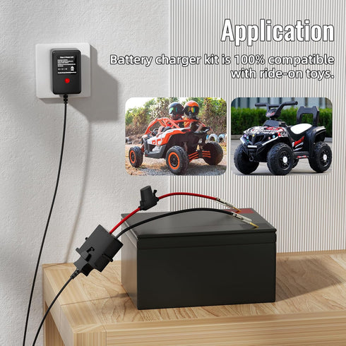 Power Wheel Charger 12 Volt with 12 AWG Wire Harness Connector for 12V Power Wheel Fisher Price Battery Toys
