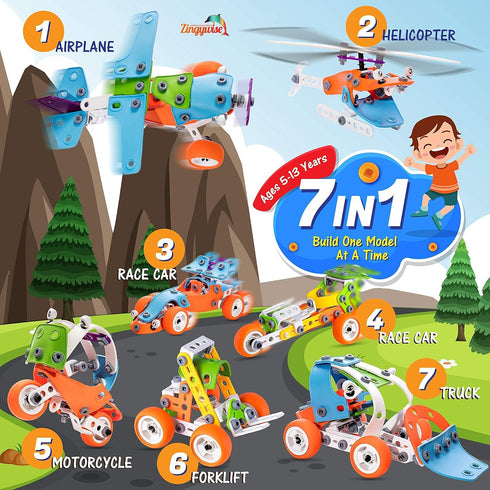 STEM Building Toy for 7-12 Years Old Boys, 171Pcs 7-in-1 Models Construction Set, Educational Toys for Kids 5-7