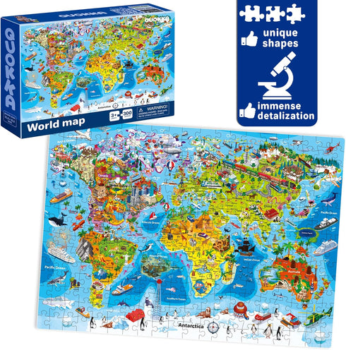 QUOKKA 300 Piece Floor Puzzles for Kids Ages 10-12, 3X Set Learning Space USA and World Maps