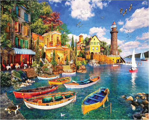 1000 24"x30" White Mountain Piece Jigsaw Puzzle Scenic Coastal Boats Puzzles with Large Pieces for Adults and Family