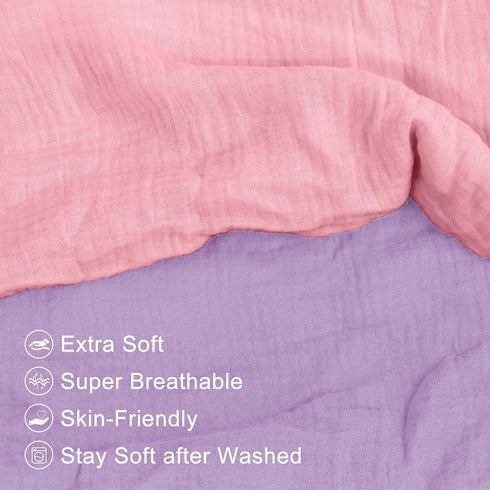 Pro Goleem Muslin Changing Pad Cover for Girls, Soft Breathable Fitted Cotton Diaper Changing Table Pad Sheets, 2 Pack (Pink&Purple)