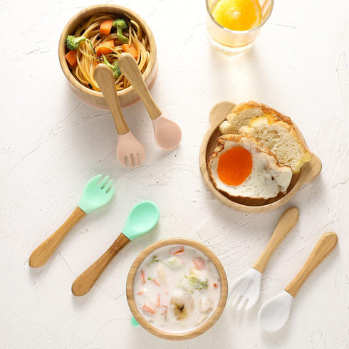 Baby Bowls with Lid - HBM Bamboo Suction Bowls for Baby and Spoon Set, 3PC Feeding Supplies for Toddlers, BPA Free
