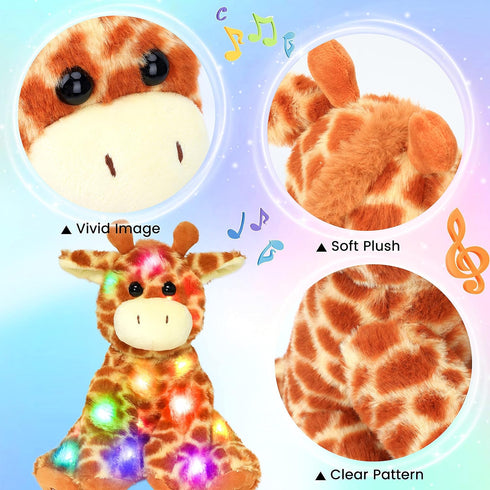 11'' Hopearl LED Musical Stuffed Giraffe Lighting Up Singing Plush Toy Adjustable Volume Lullaby Animated Soothe