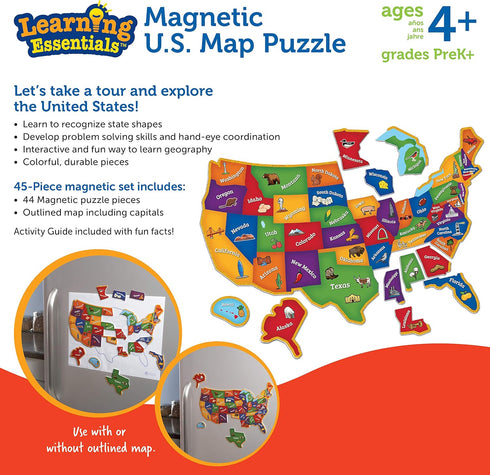 Learning Resources Magnetic US Map Puzzle - 44 Pieces - Geography Learning for Kids Ages 4+
